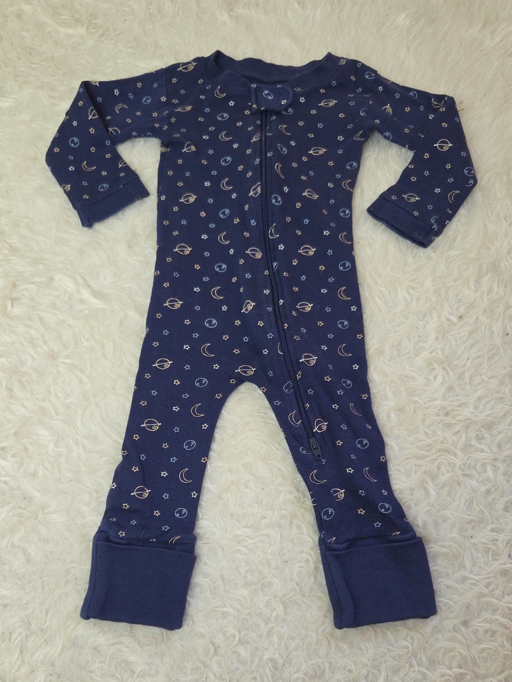 Monica + Andy One-Piece Zipper Pajamas One-piece Long Sleeve Navy Space Print